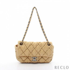 Chanel Bubble Quilted Double Chain Shoulder Bag Beige Lambskin Silver